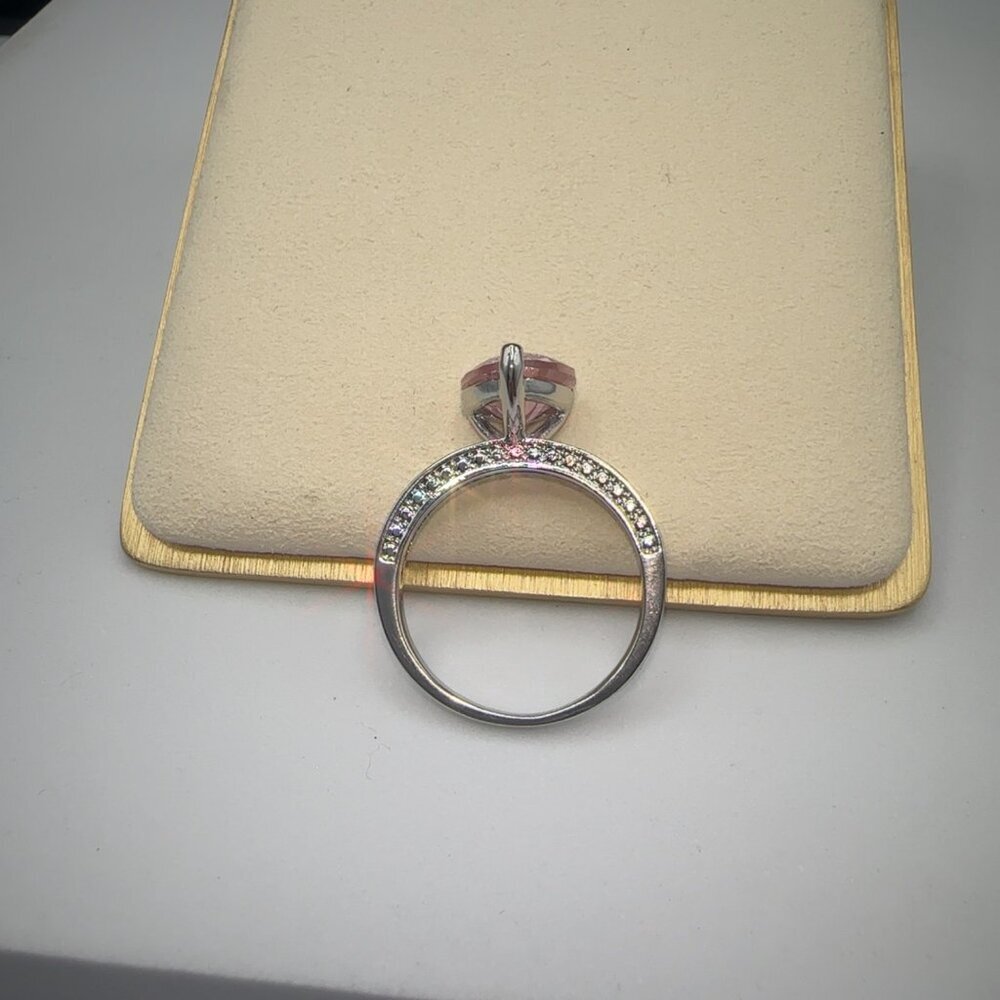 Heart Cut Pink Cubic Zirconia Ring With Accents In Silver Tone 9 - Picture 7 of 9